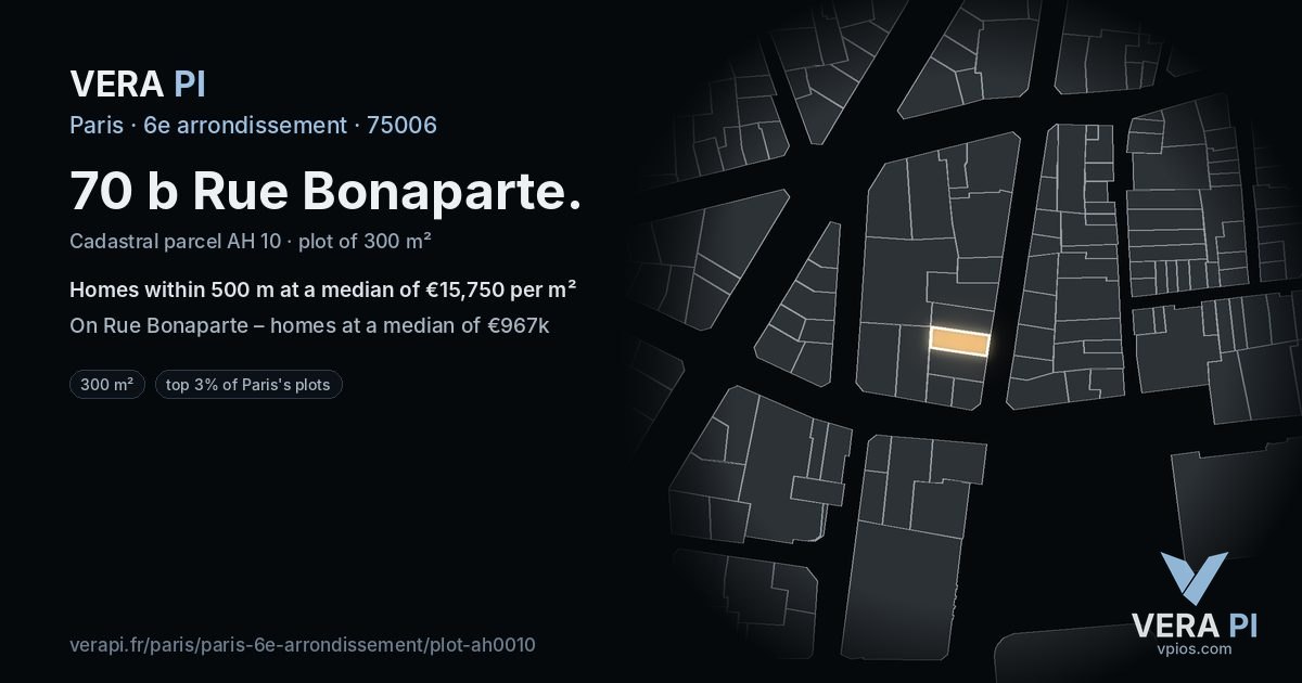 70 b Rue Bonaparte, 6e arrondissement at night – the plot lit, the parcels around coloured by the prices near them