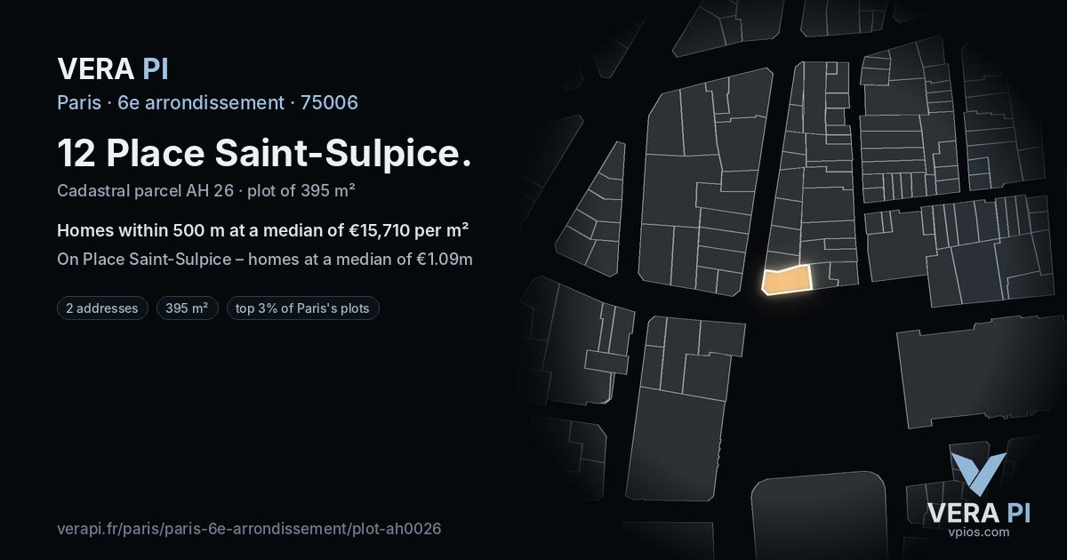 12 Place Saint-Sulpice, 6e arrondissement at night – the plot lit, the parcels around coloured by the prices near them