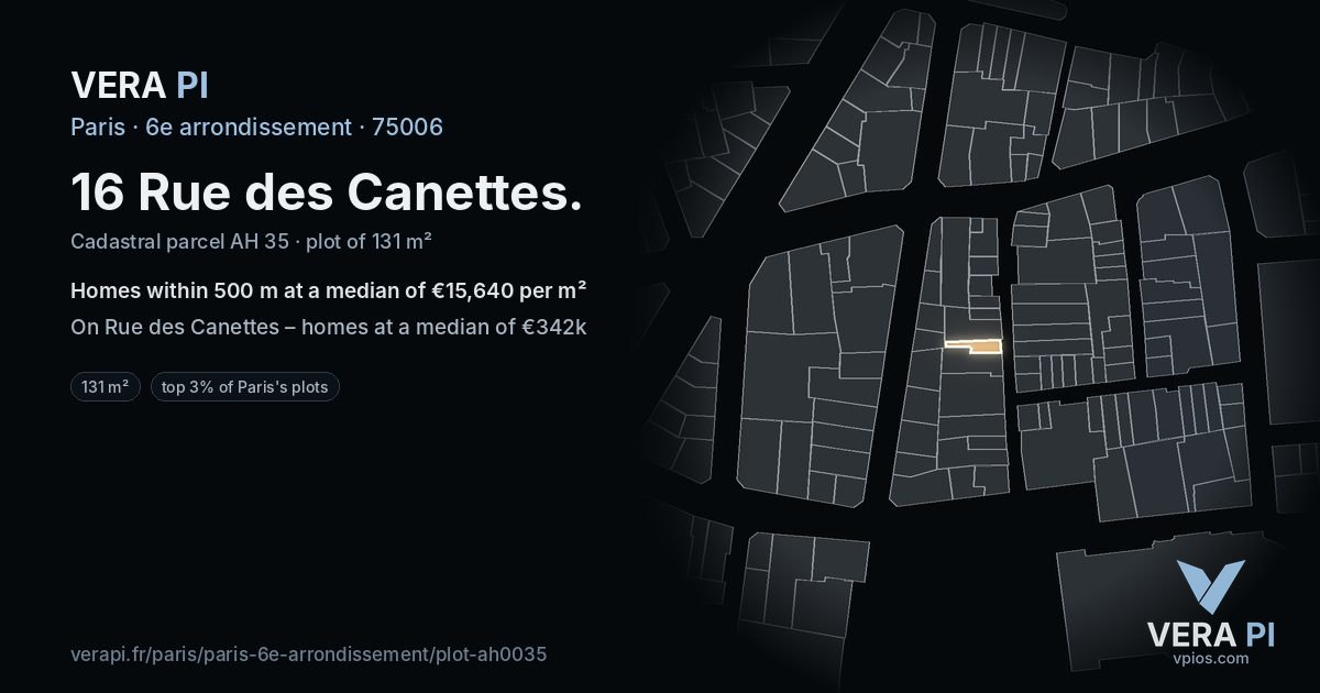 16 Rue des Canettes, 6e arrondissement at night – the plot lit, the parcels around coloured by the prices near them