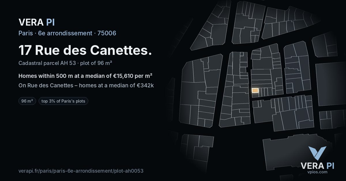 17 Rue des Canettes, 6e arrondissement at night – the plot lit, the parcels around coloured by the prices near them