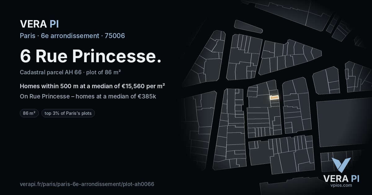 6 Rue Princesse, 6e arrondissement at night – the plot lit, the parcels around coloured by the prices near them
