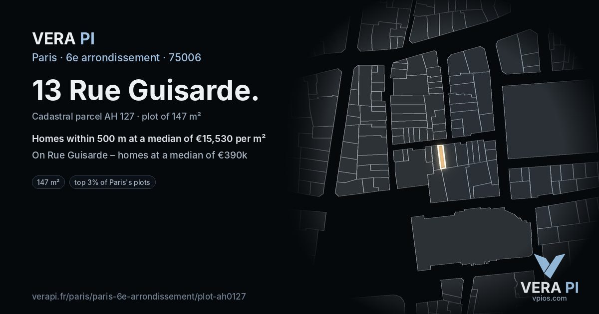 13 Rue Guisarde, 6e arrondissement at night – the plot lit, the parcels around coloured by the prices near them