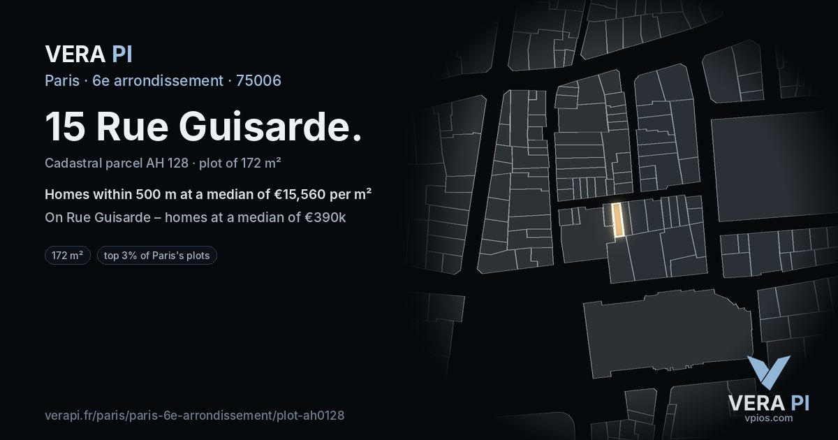 15 Rue Guisarde, 6e arrondissement at night – the plot lit, the parcels around coloured by the prices near them