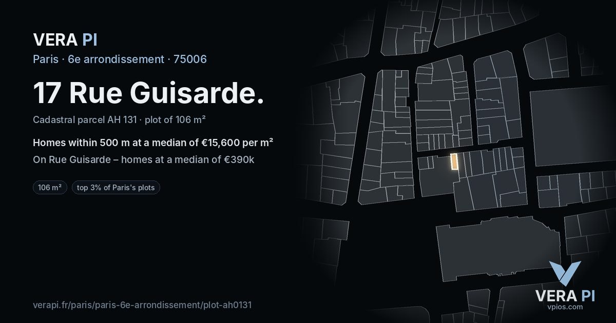 17 Rue Guisarde, 6e arrondissement at night – the plot lit, the parcels around coloured by the prices near them
