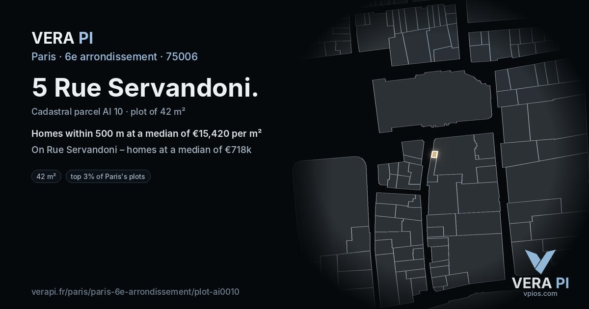 5 Rue Servandoni, 6e arrondissement at night – the plot lit, the parcels around coloured by the prices near them