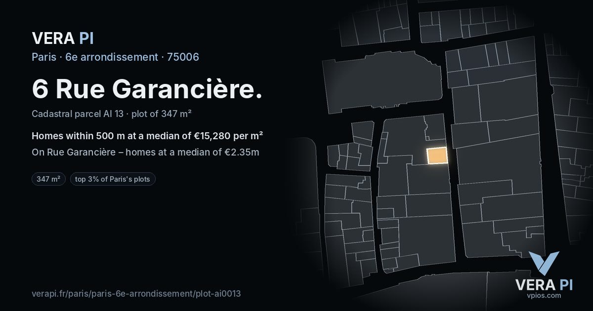 6 Rue Garancière, 6e arrondissement at night – the plot lit, the parcels around coloured by the prices near them