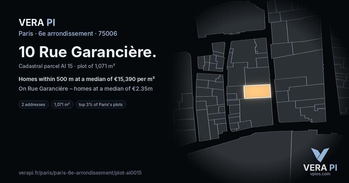 10 Rue Garancière, 6e arrondissement at night – the plot lit, the parcels around coloured by the prices near them