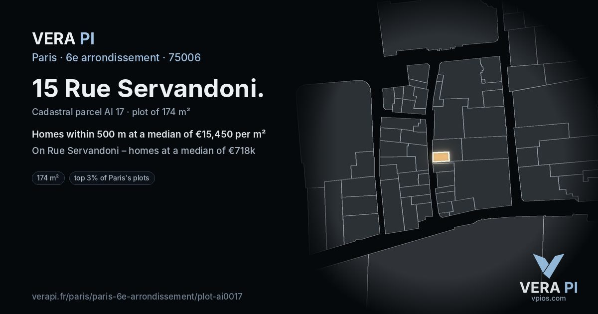 15 Rue Servandoni, 6e arrondissement at night – the plot lit, the parcels around coloured by the prices near them