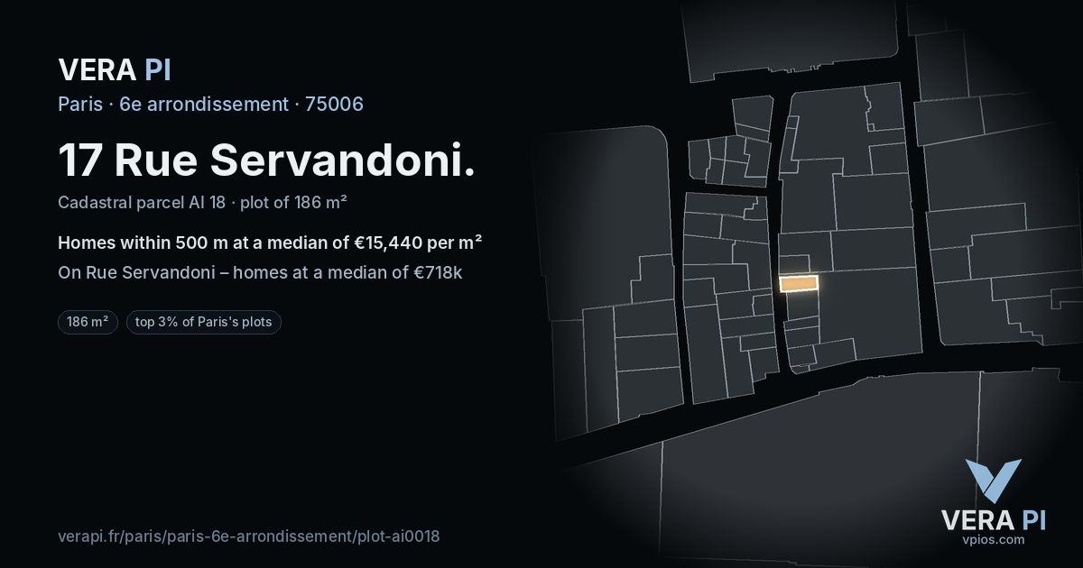 17 Rue Servandoni, 6e arrondissement at night – the plot lit, the parcels around coloured by the prices near them
