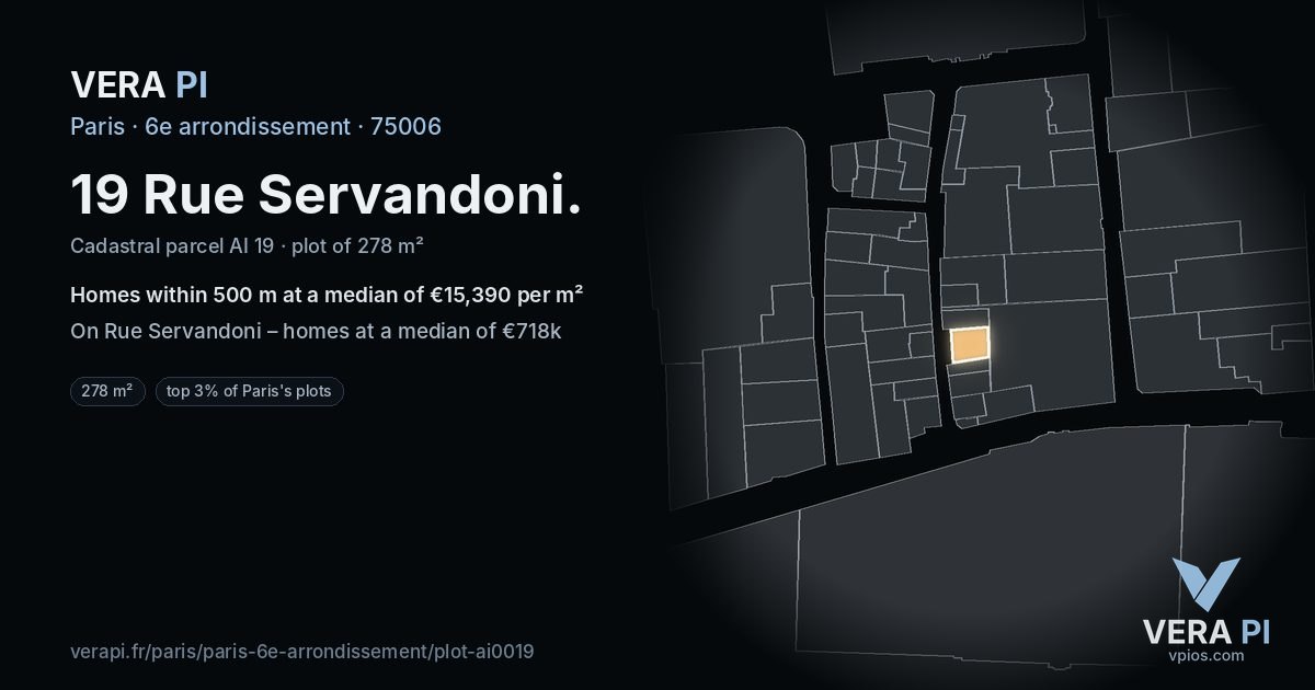 19 Rue Servandoni, 6e arrondissement at night – the plot lit, the parcels around coloured by the prices near them