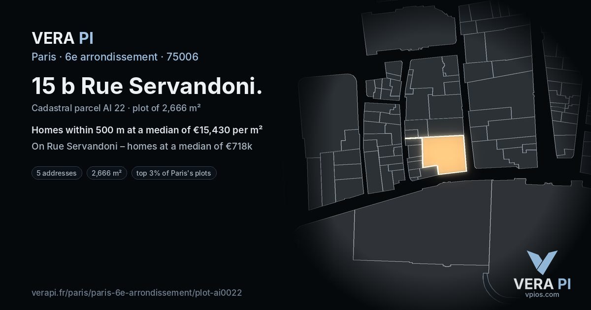 15 b Rue Servandoni, 6e arrondissement at night – the plot lit, the parcels around coloured by the prices near them