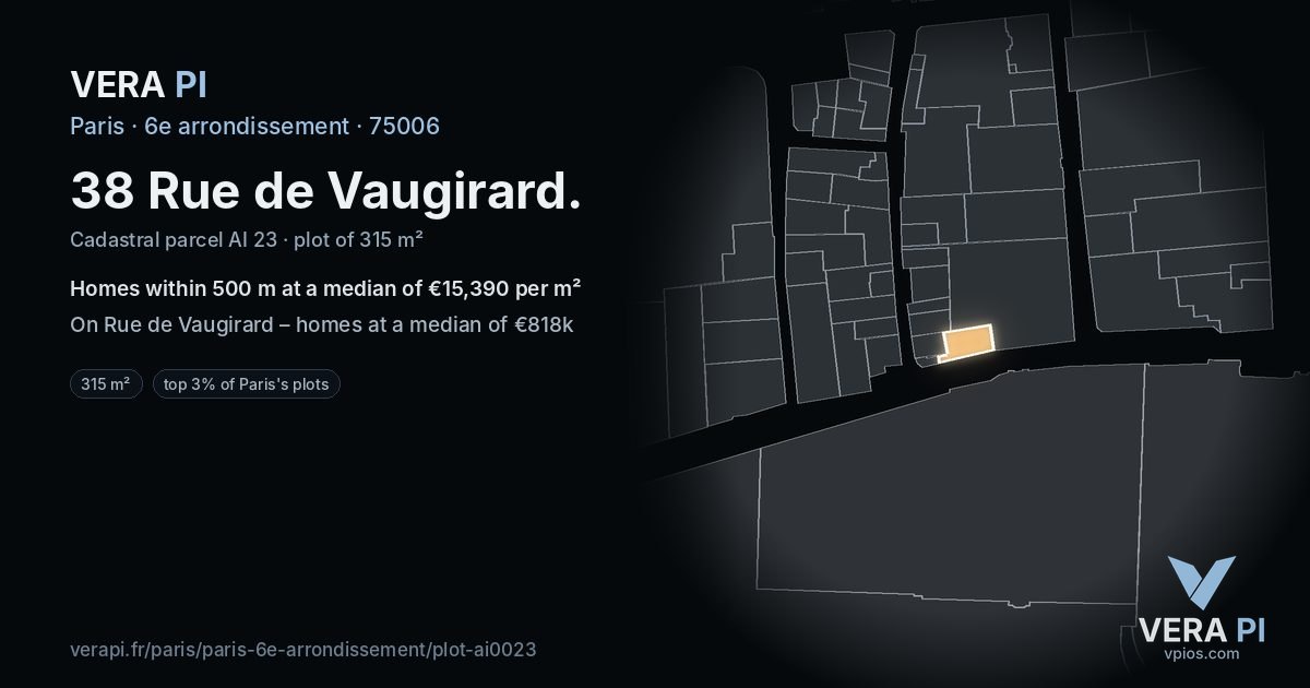 38 Rue de Vaugirard, 6e arrondissement at night – the plot lit, the parcels around coloured by the prices near them