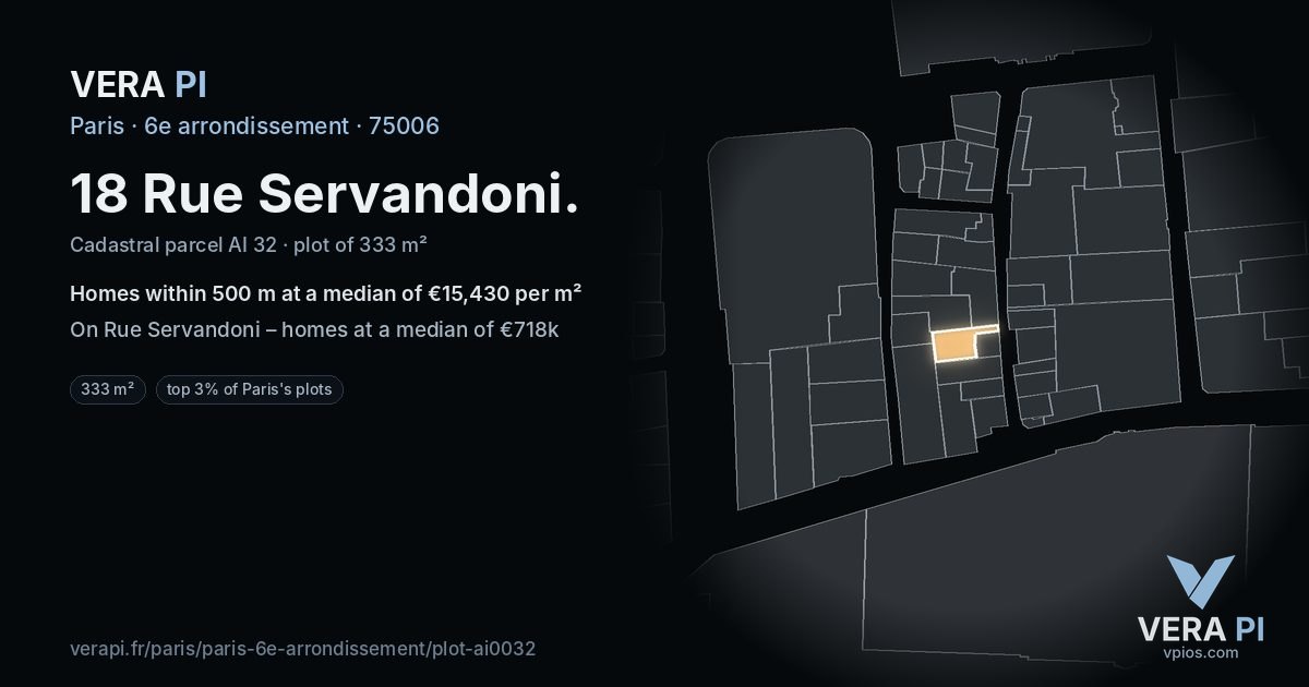 18 Rue Servandoni, 6e arrondissement at night – the plot lit, the parcels around coloured by the prices near them
