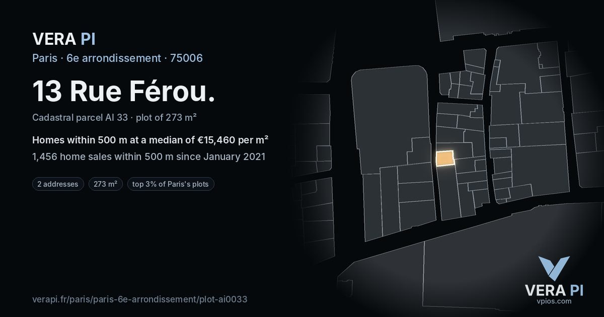 13 Rue Férou, 6e arrondissement at night – the plot lit, the parcels around coloured by the prices near them