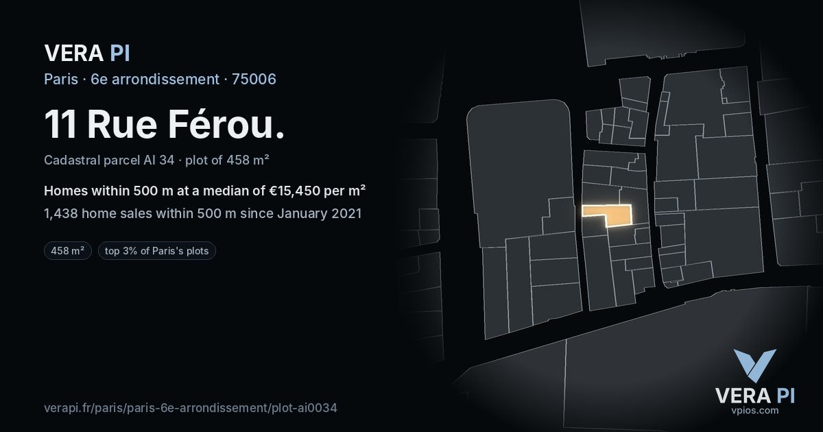 11 Rue Férou, 6e arrondissement at night – the plot lit, the parcels around coloured by the prices near them