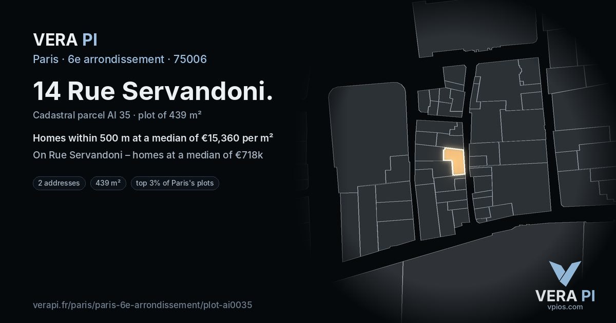 14 Rue Servandoni, 6e arrondissement at night – the plot lit, the parcels around coloured by the prices near them