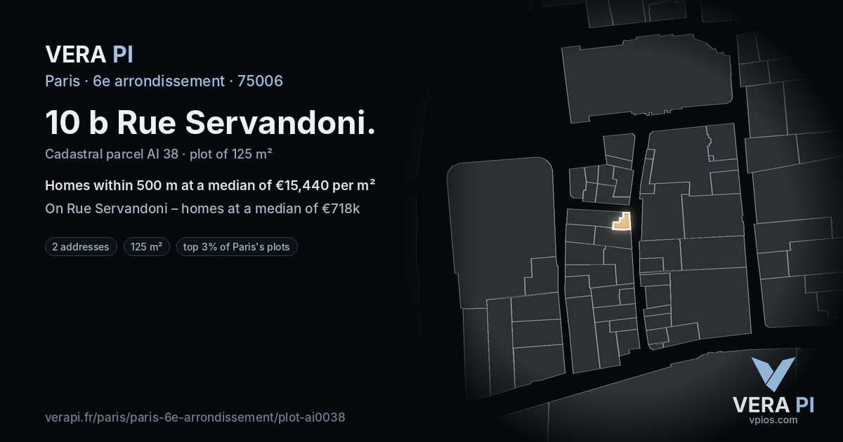 10 b Rue Servandoni, 6e arrondissement at night – the plot lit, the parcels around coloured by the prices near them