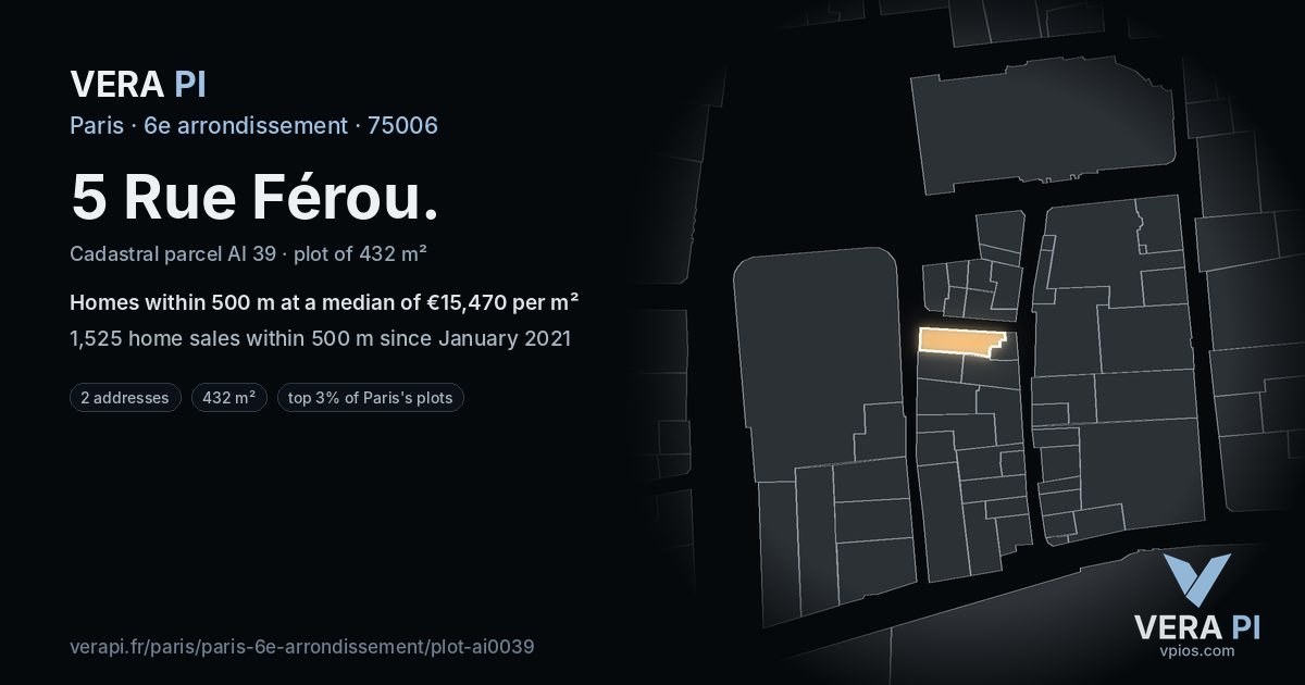 5 Rue Férou, 6e arrondissement at night – the plot lit, the parcels around coloured by the prices near them