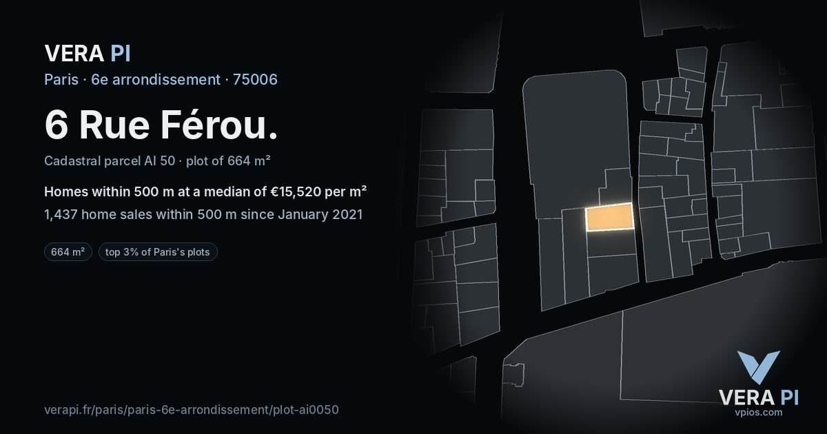 6 Rue Férou, 6e arrondissement at night – the plot lit, the parcels around coloured by the prices near them