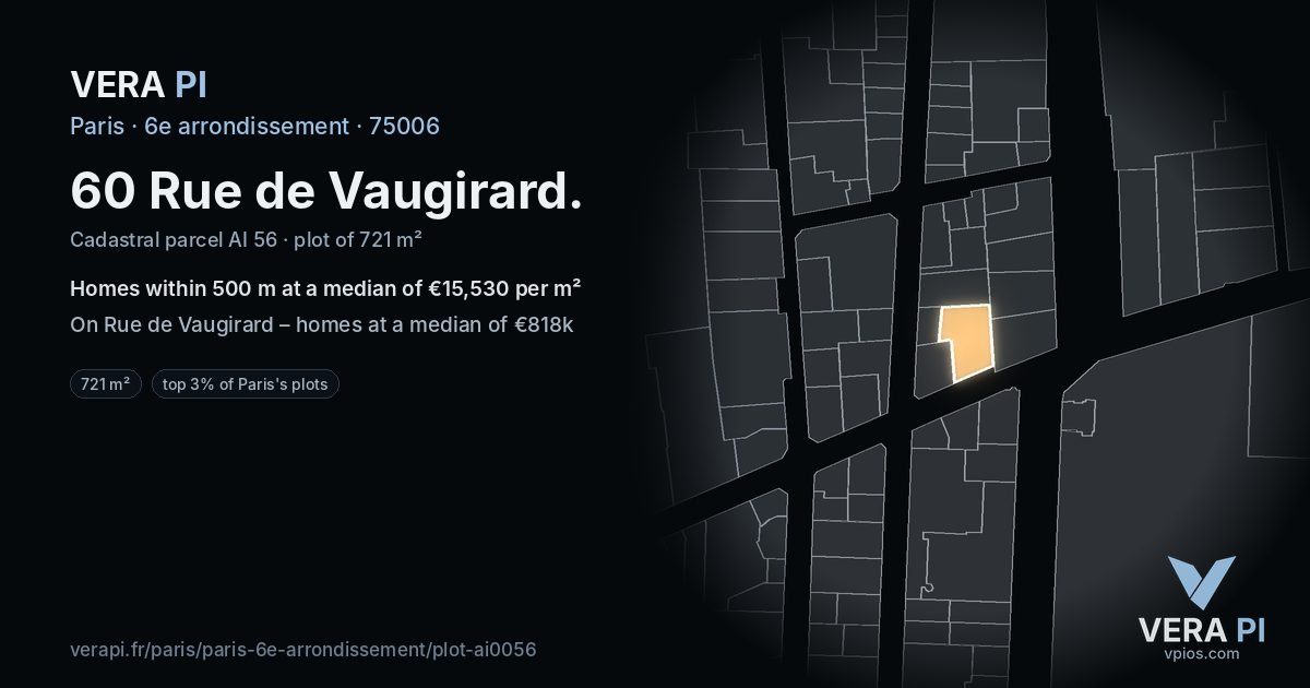 60 Rue de Vaugirard, 6e arrondissement at night – the plot lit, the parcels around coloured by the prices near them