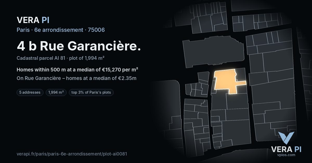 4 b Rue Garancière, 6e arrondissement at night – the plot lit, the parcels around coloured by the prices near them