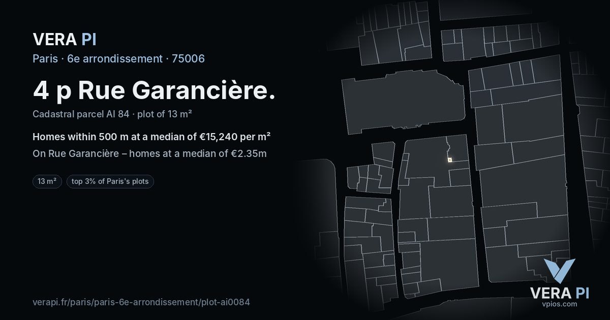 4 p Rue Garancière, 6e arrondissement at night – the plot lit, the parcels around coloured by the prices near them