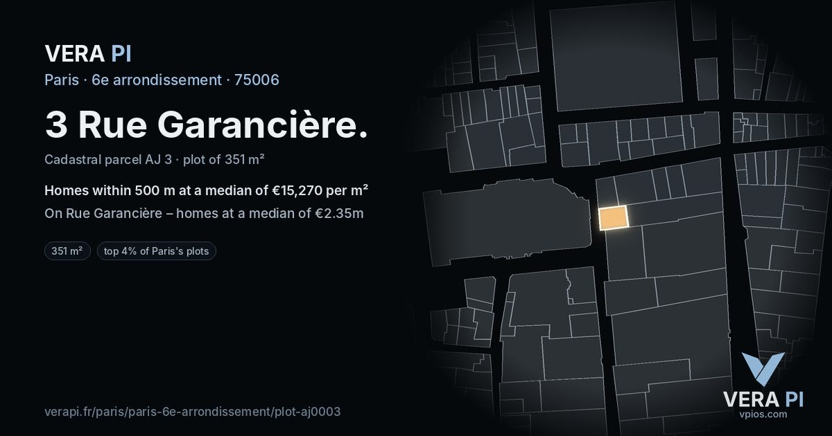 3 Rue Garancière, 6e arrondissement at night – the plot lit, the parcels around coloured by the prices near them