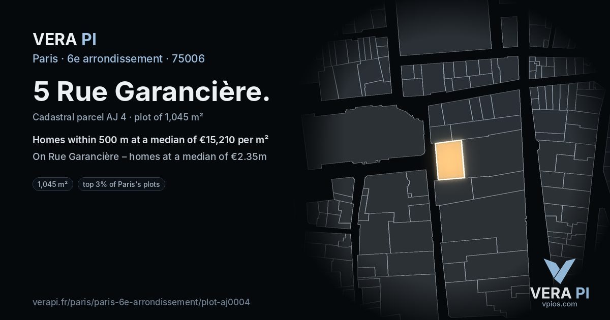 5 Rue Garancière, 6e arrondissement at night – the plot lit, the parcels around coloured by the prices near them