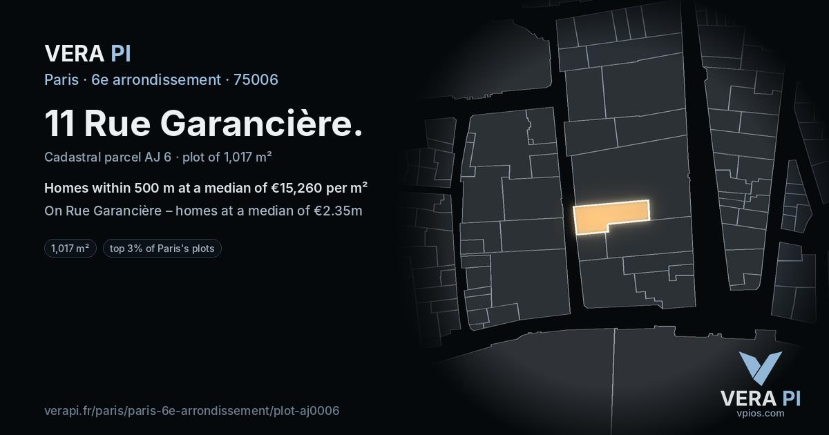 11 Rue Garancière, 6e arrondissement at night – the plot lit, the parcels around coloured by the prices near them