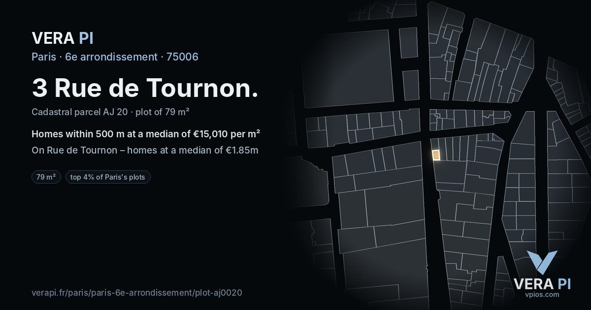 3 Rue de Tournon, 6e arrondissement at night – the plot lit, the parcels around coloured by the prices near them