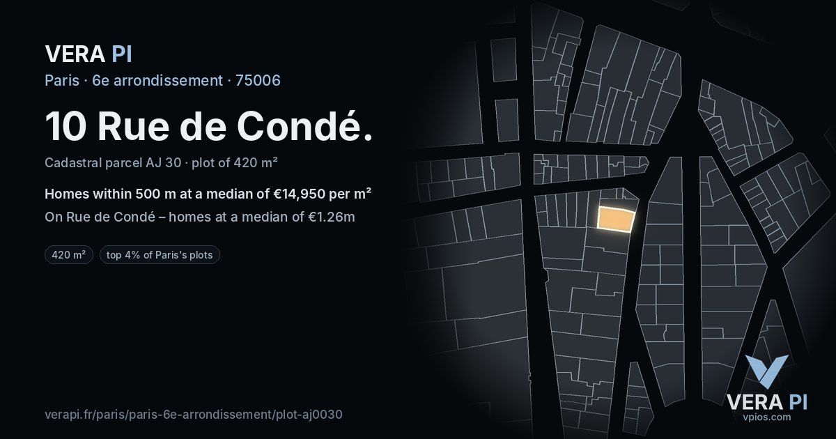 10 Rue de Condé, 6e arrondissement at night – the plot lit, the parcels around coloured by the prices near them