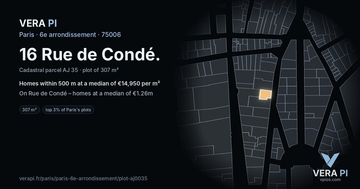 16 Rue de Condé, 6e arrondissement at night – the plot lit, the parcels around coloured by the prices near them