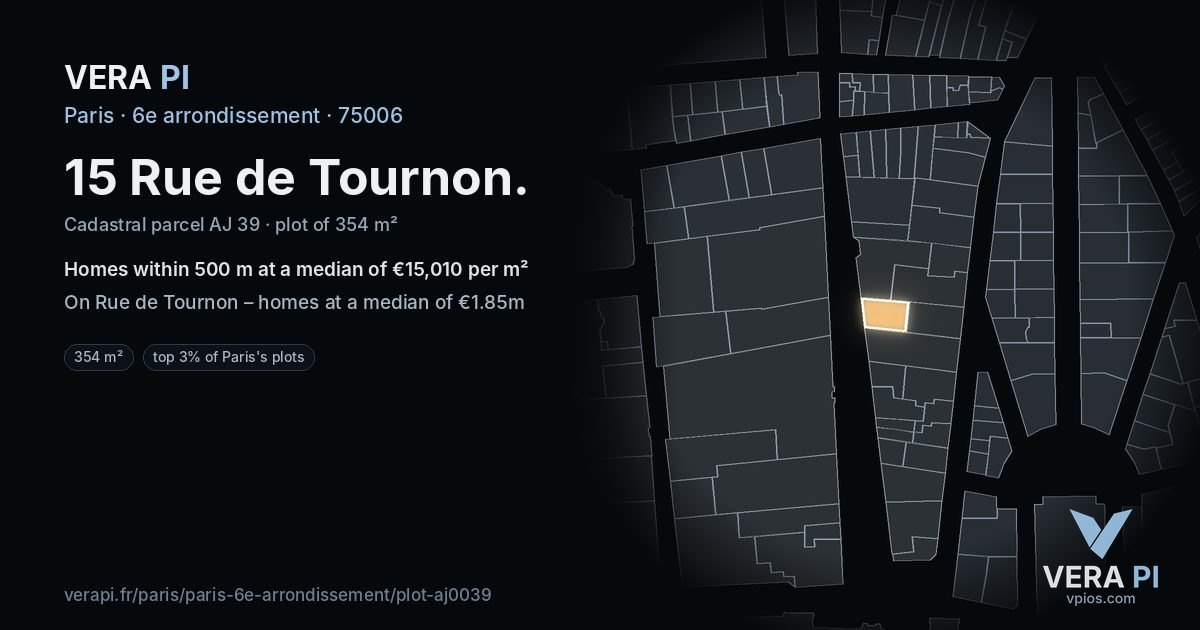 15 Rue de Tournon, 6e arrondissement at night – the plot lit, the parcels around coloured by the prices near them