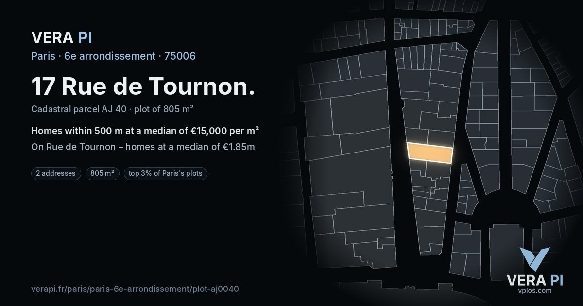 17 Rue de Tournon, 6e arrondissement at night – the plot lit, the parcels around coloured by the prices near them