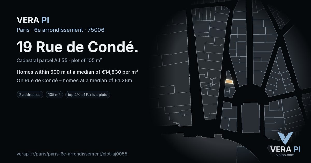 19 Rue de Condé, 6e arrondissement at night – the plot lit, the parcels around coloured by the prices near them