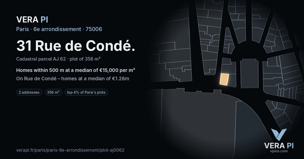 31 Rue de Condé, 6e arrondissement at night – the plot lit, the parcels around coloured by the prices near them