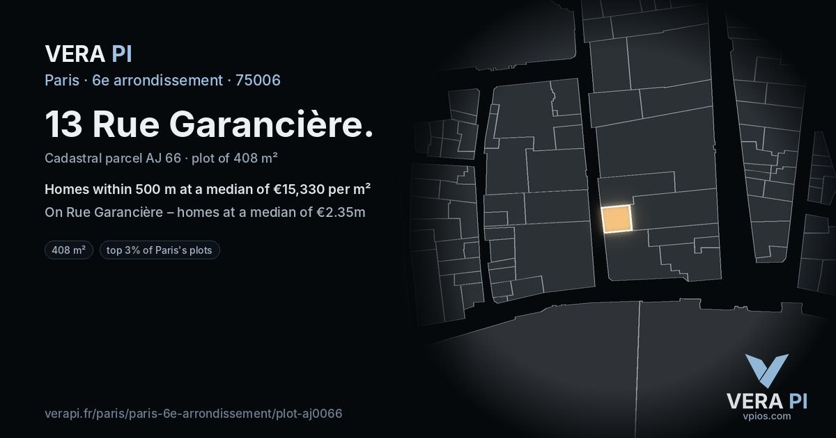 13 Rue Garancière, 6e arrondissement at night – the plot lit, the parcels around coloured by the prices near them