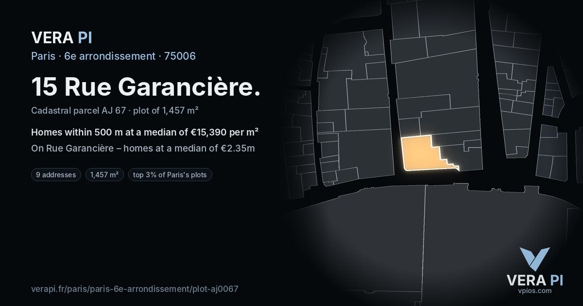 15 Rue Garancière, 6e arrondissement at night – the plot lit, the parcels around coloured by the prices near them
