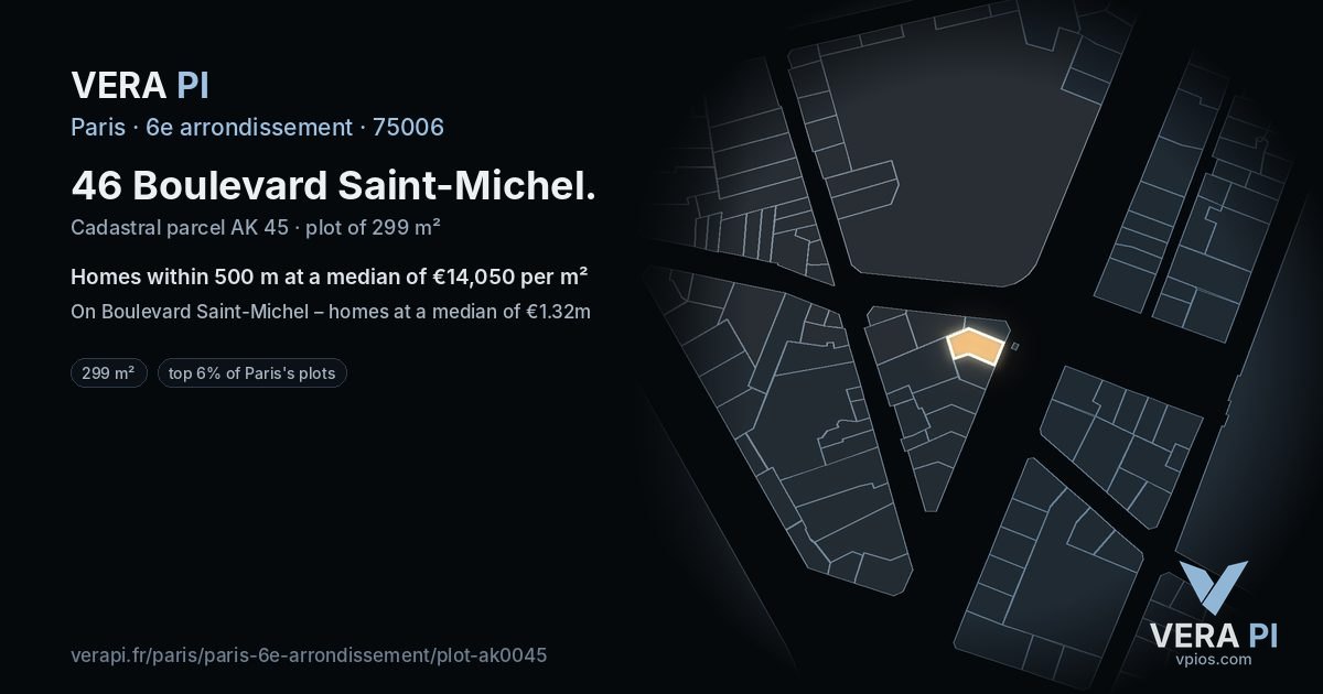 46 Boulevard Saint-Michel, 6e arrondissement at night – the plot lit, the parcels around coloured by the prices near them