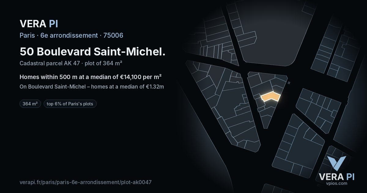 50 Boulevard Saint-Michel, 6e arrondissement at night – the plot lit, the parcels around coloured by the prices near them