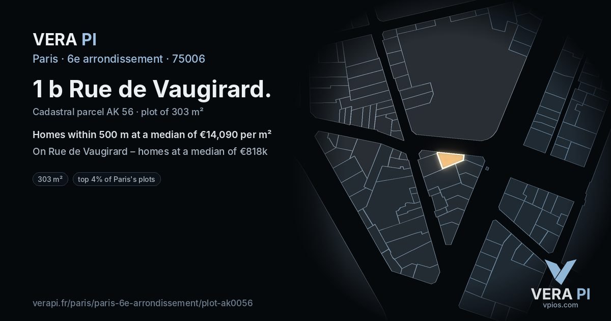 1 b Rue de Vaugirard, 6e arrondissement at night – the plot lit, the parcels around coloured by the prices near them