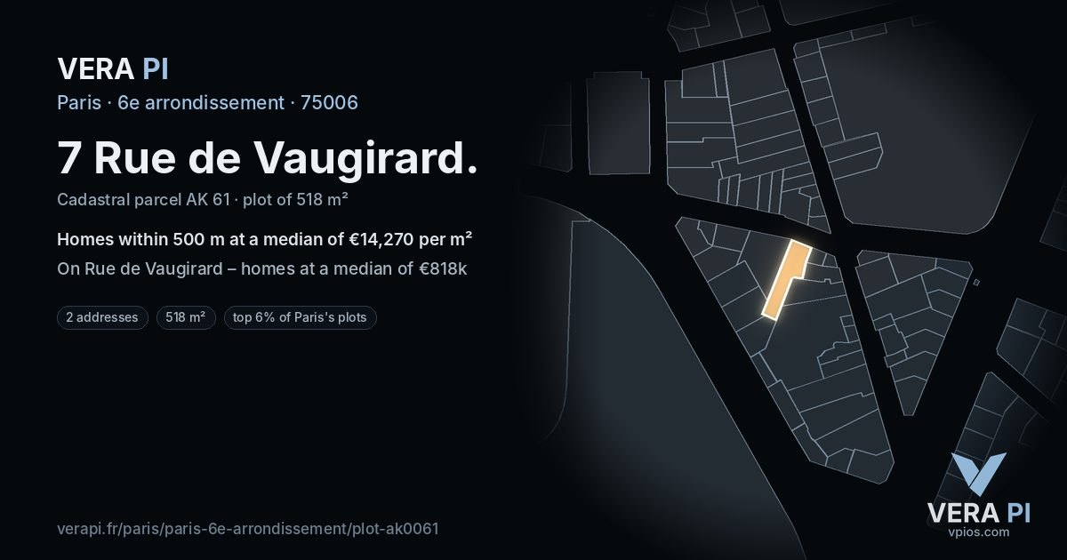 7 Rue de Vaugirard, 6e arrondissement at night – the plot lit, the parcels around coloured by the prices near them