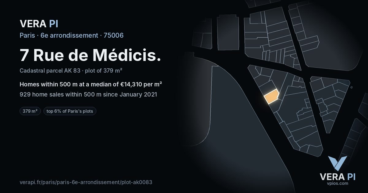 7 Rue de Médicis, 6e arrondissement at night – the plot lit, the parcels around coloured by the prices near them