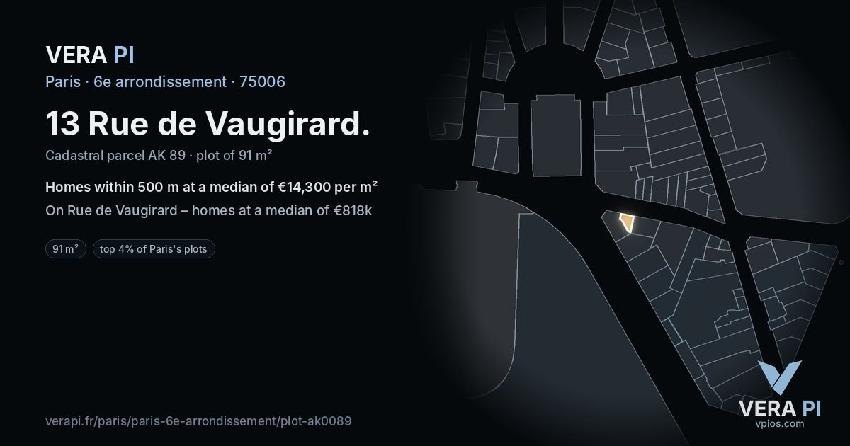 13 Rue de Vaugirard, 6e arrondissement at night – the plot lit, the parcels around coloured by the prices near them