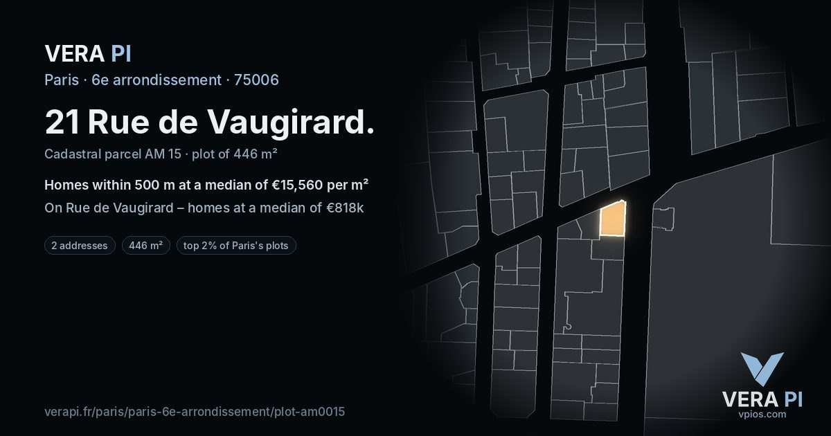 21 Rue de Vaugirard, 6e arrondissement at night – the plot lit, the parcels around coloured by the prices near them