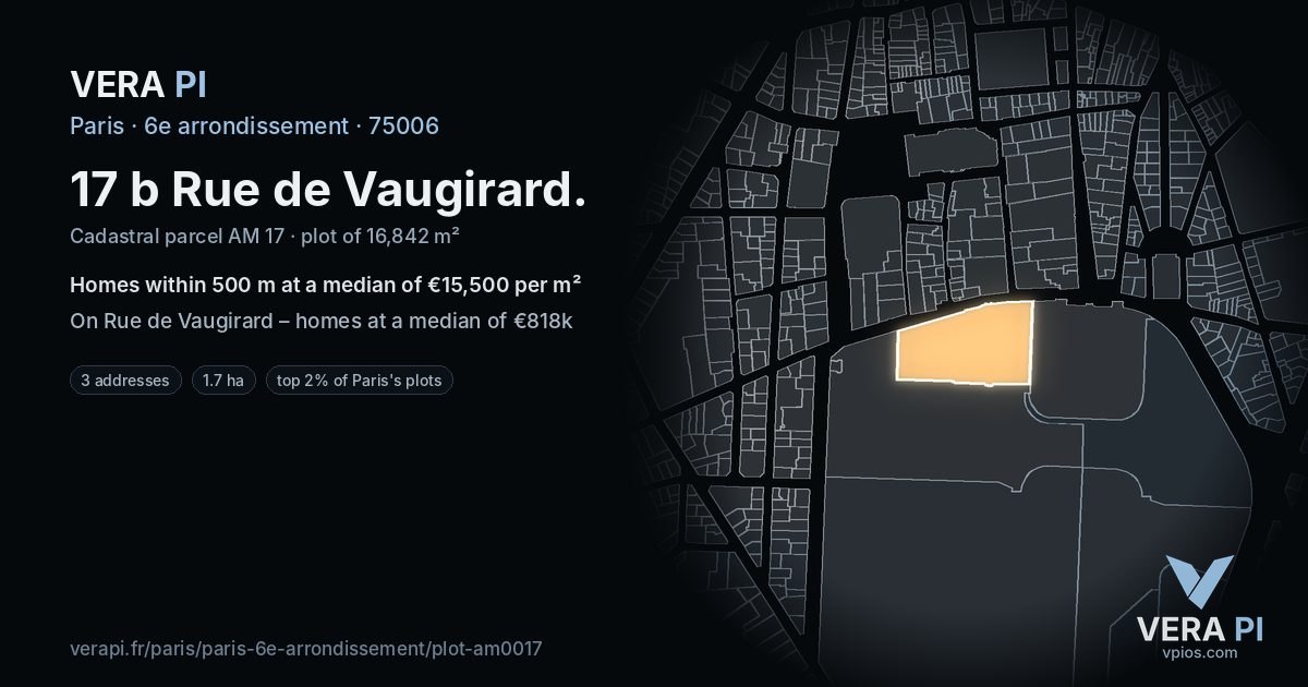 17 b Rue de Vaugirard, 6e arrondissement at night – the plot lit, the parcels around coloured by the prices near them