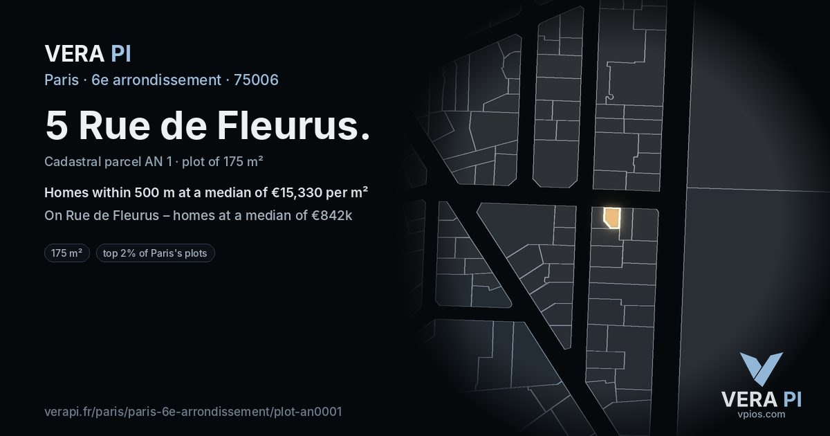 5 Rue de Fleurus, 6e arrondissement at night – the plot lit, the parcels around coloured by the prices near them