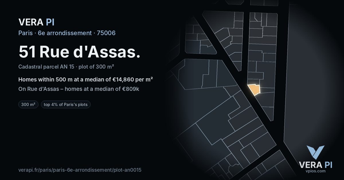 51 Rue d'Assas, 6e arrondissement at night – the plot lit, the parcels around coloured by the prices near them