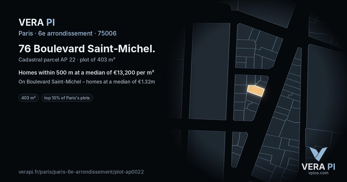 76 Boulevard Saint-Michel, 6e arrondissement at night – the plot lit, the parcels around coloured by the prices near them