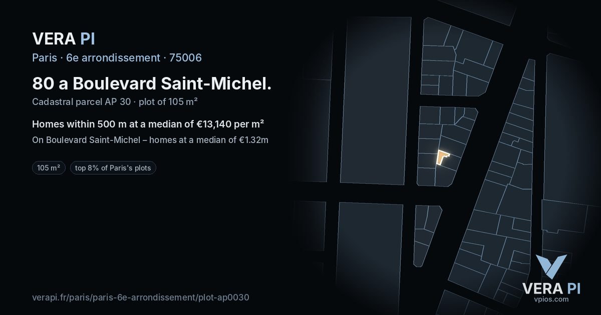 80 a Boulevard Saint-Michel, 6e arrondissement at night – the plot lit, the parcels around coloured by the prices near them